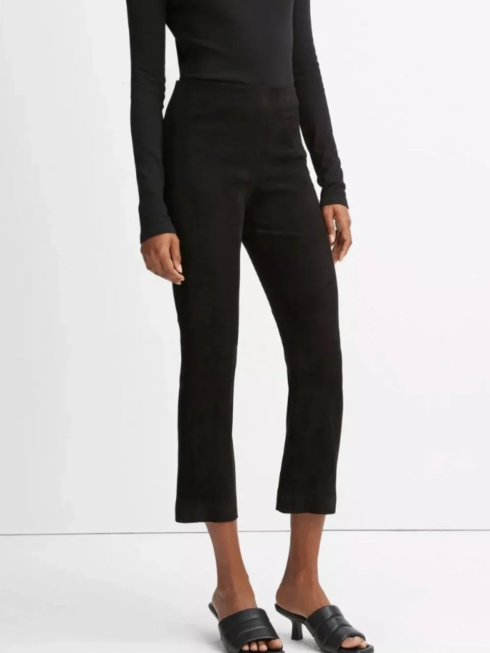Vince Stretch Suede Cropped Pants in Dark Brown